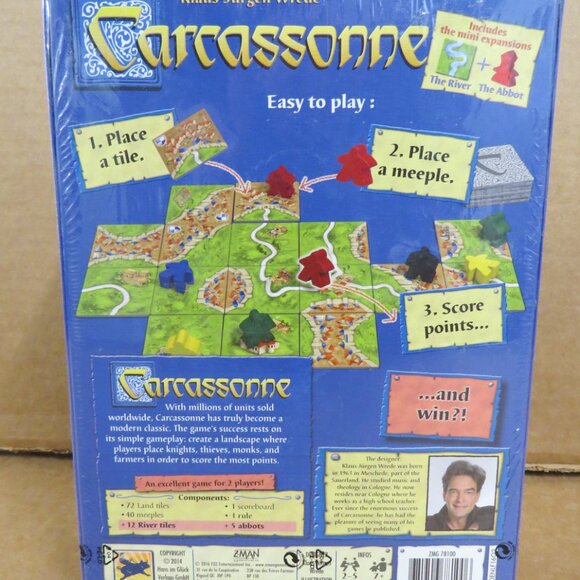 Carcassonne Base Game + The River & The Abbot Mini Expansions Z-Man Games NEW - Picture 2 of 6